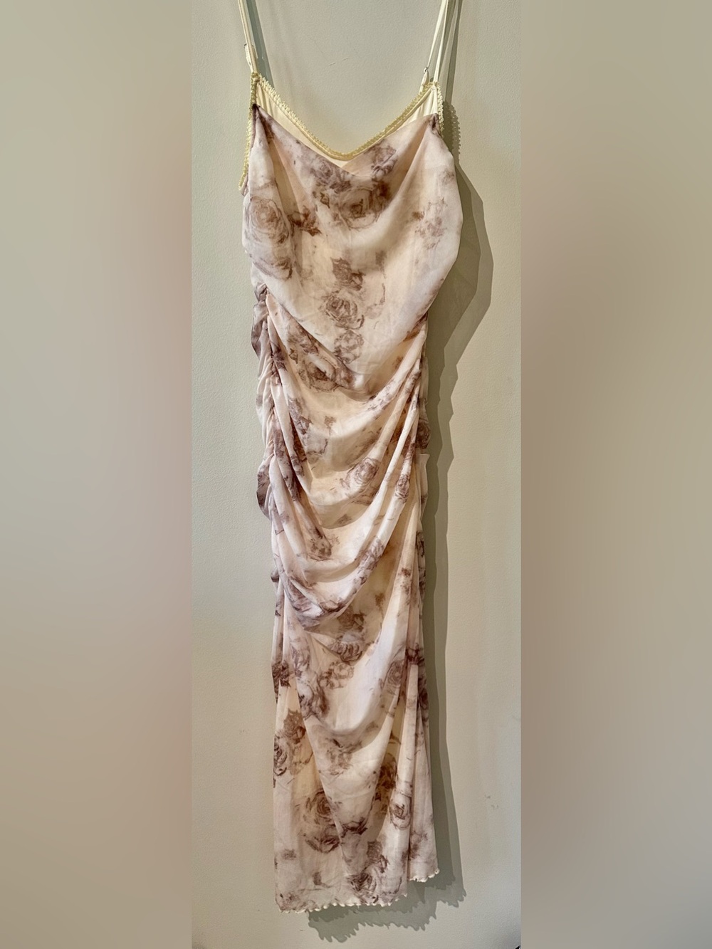 Commense Sheer Satin Slip Dress in Blush and Taupe Marble size Large. New with t